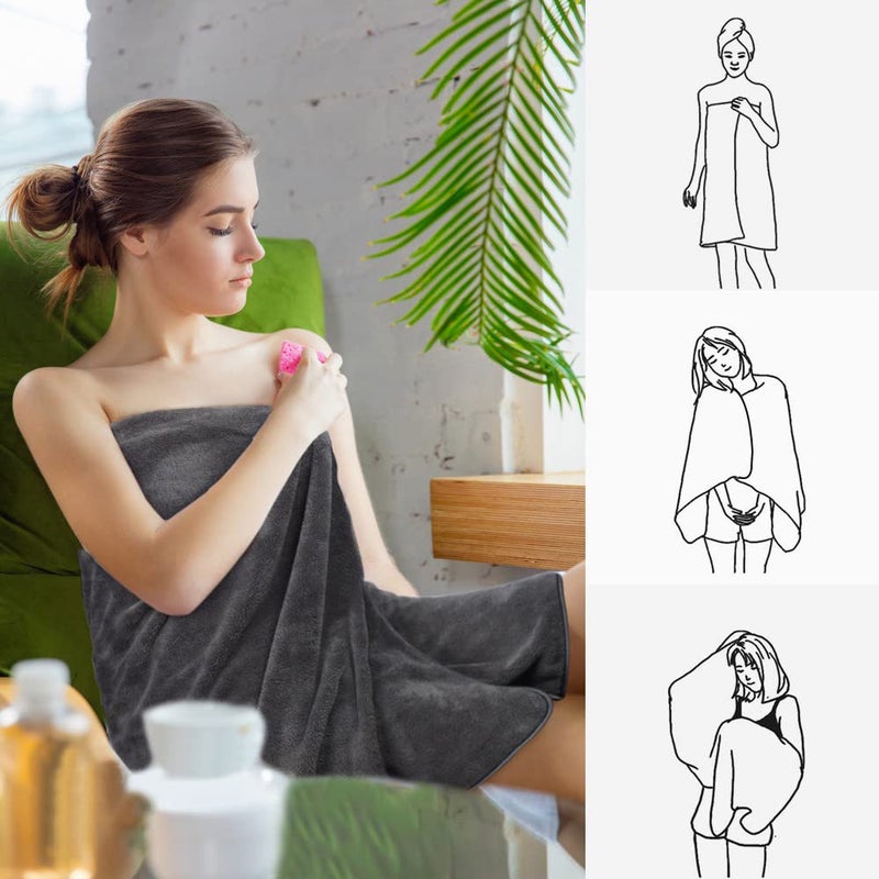 KinHwa Microfiber Bath Towels Large Bathroom Towel Absorbent Shower Towels Soft Bath Towel Large Size for Women Men Ideal for Spa, Swimming, Pool Dark Gray (2, Grey, 30x60 inch) - Image 2